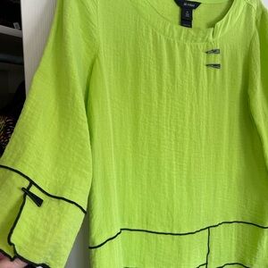 Ali Miles Boho Arty Neon Green Blouse with Black Accents